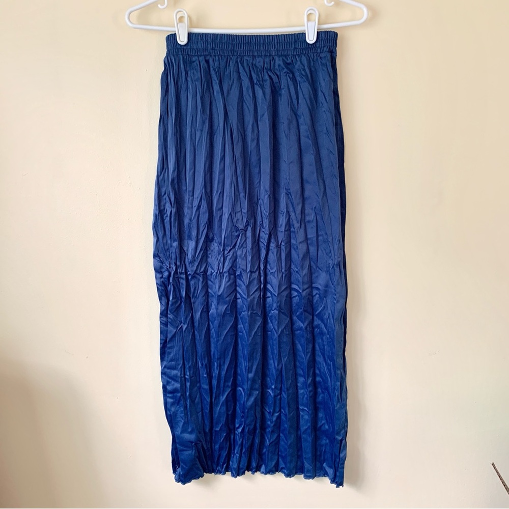 ZARA Navy Blue Pleated Crinkle Maxi Skirt